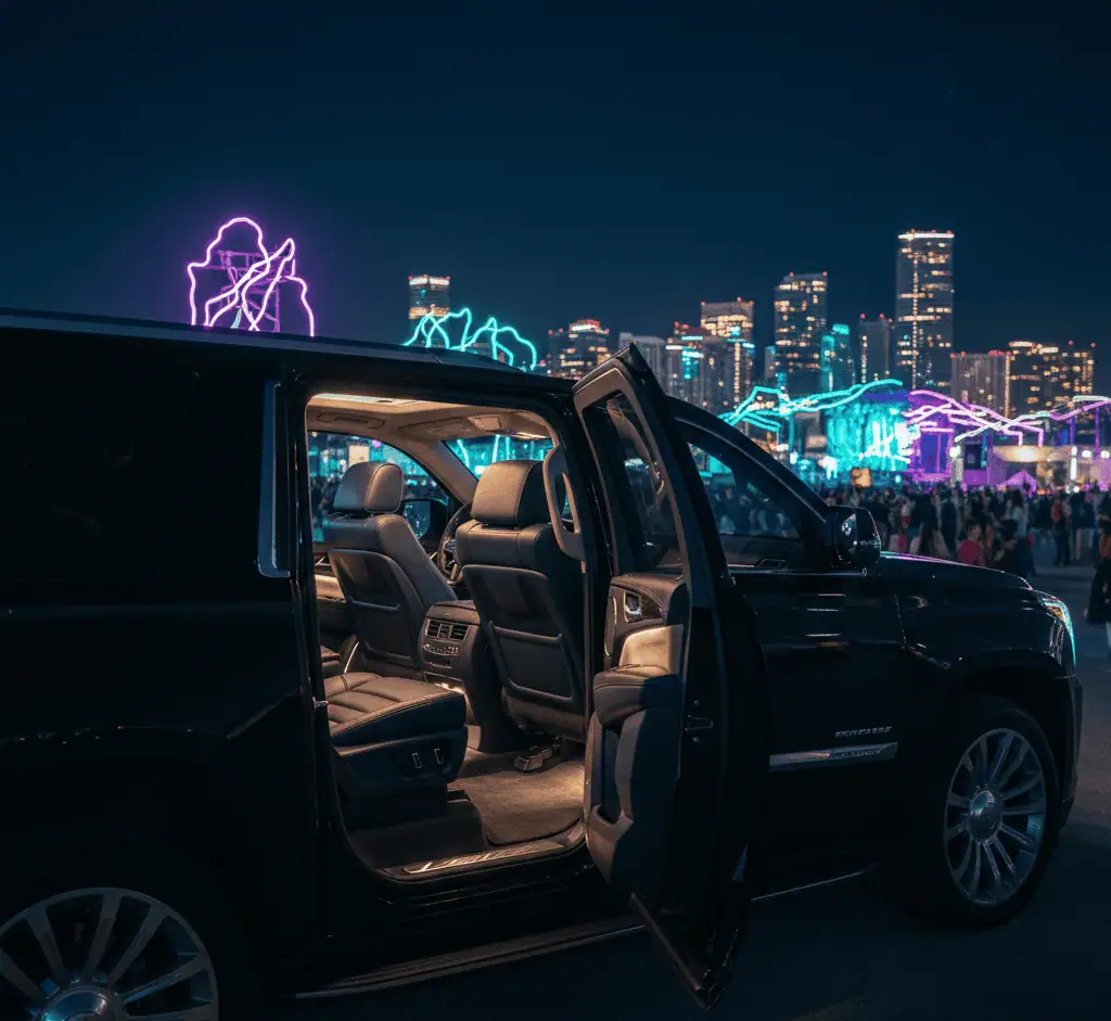 Limo with the door open at Ultra Music Festival
