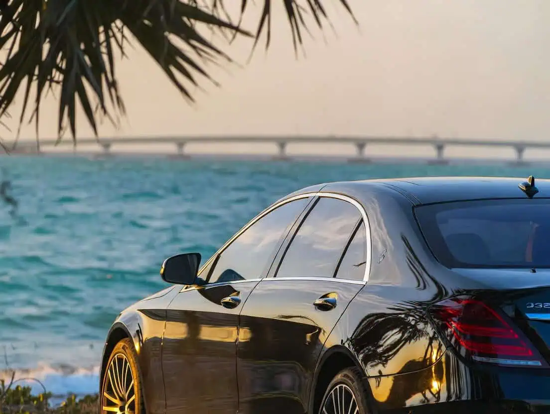 Mercedes S Class Parked by the Beach