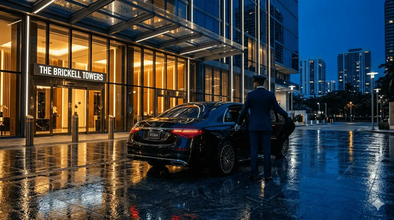 Executive chauffeur arrival at Brickell Miami luxury hotel