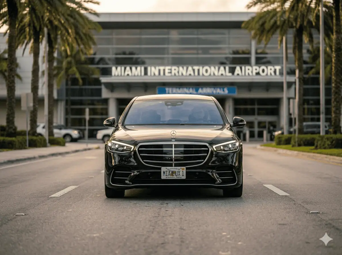 Black Mercedes-Benz S-Class at Miami International Airport Terminal Arrivals — Metheora Limo MIA car service
